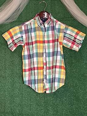 Ralph Lauren Boys Size 7 Short Sleeve Plaid Button Down Shirt